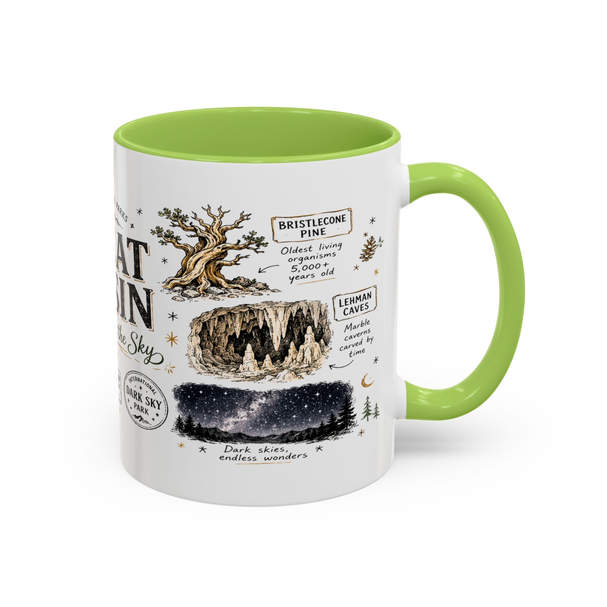 Great Basin National Park Coffee Mug | Nevada Desert Stargazing Hiking Gift | Accent Color Ceramic 11oz 15oz