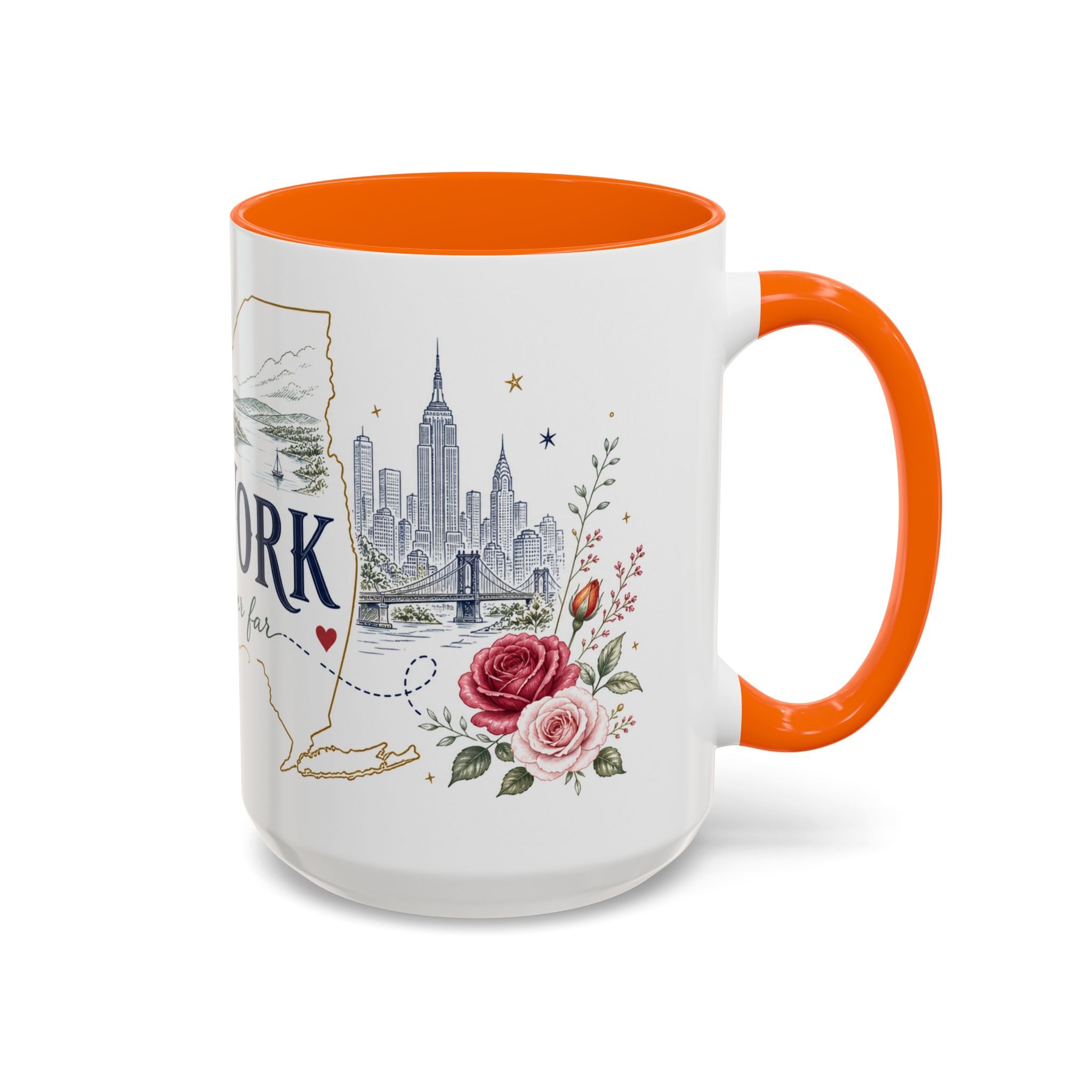 New York State Map Mug | Botanical Rose Accents, Long Distance Friendship Gift