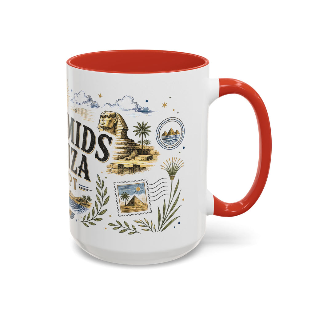 Pyramids of Giza Coffee Mug | Travel Destination Souvenir Gift | Accent Color Ceramic 11oz 15oz