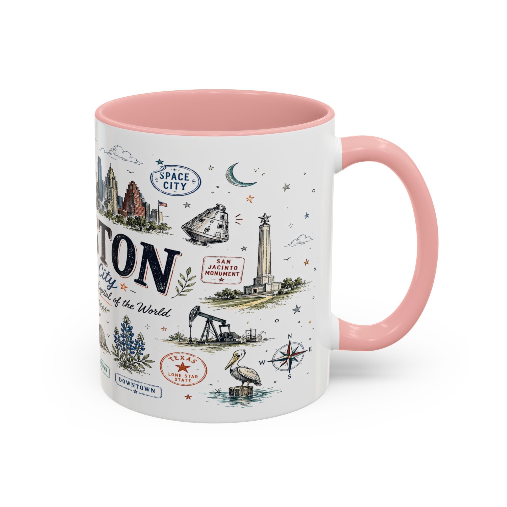 Houston Coffee Mug | Texas Souvenir City Gift | Accent Color Ceramic 11oz 15oz