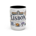 Lisbon Coffee Mug | Portugal Travel Souvenir | Vintage Illustrated City Gift | 11 oz 15 oz Accent Mug