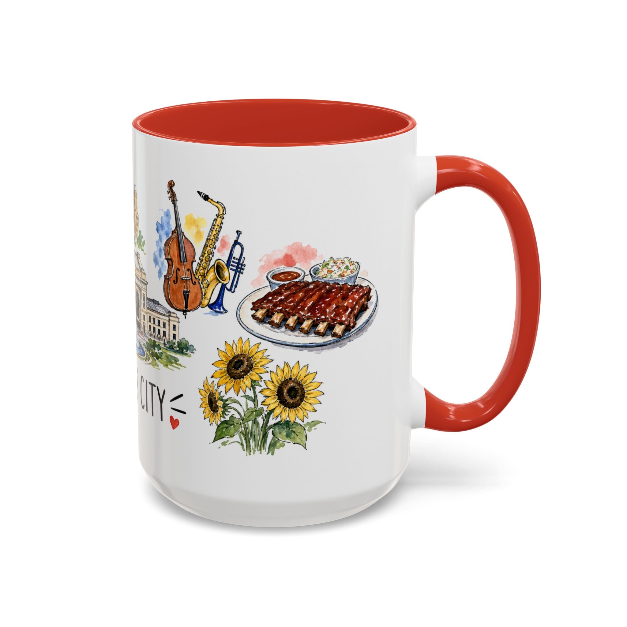 Kansas City Illustrated Travel Mug | City Souvenir Accent Coffee Mug | 11oz 15oz Ceramic Cup