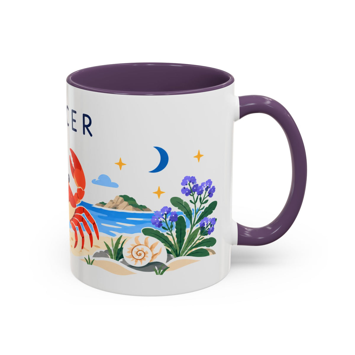Cancer Zodiac Coffee Mug | Crab and Coastal Design | Astrology Birthday Gift | 11 oz 15 oz Ceramic Accent Mug