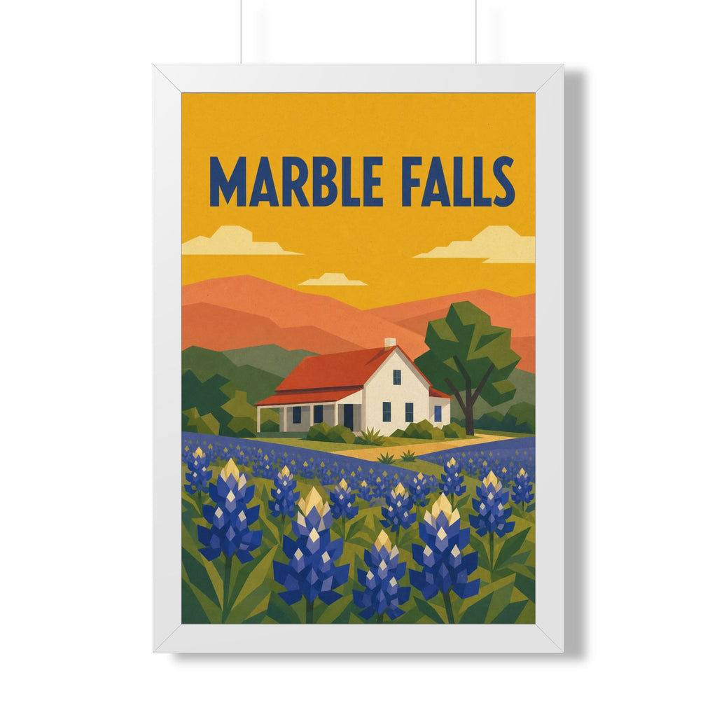 Marble Falls United States Framed Poster | Vintage Travel Wall Art | Black Walnut White Frame | 16x24 20x30