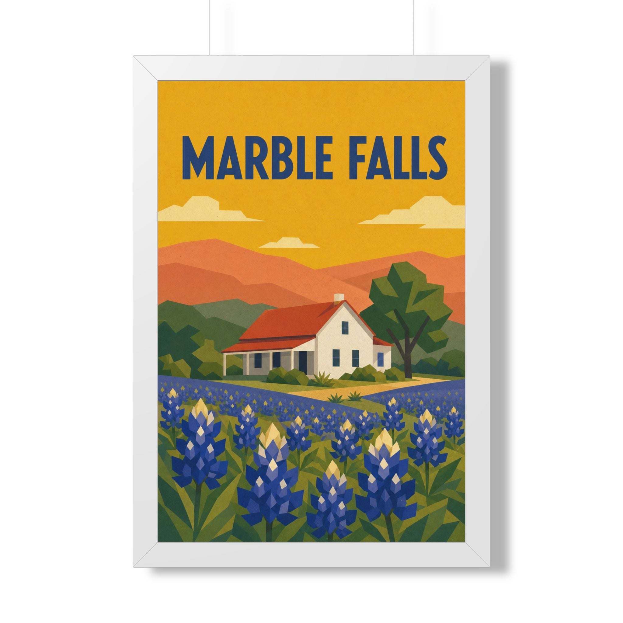 Marble Falls United States Framed Poster | Vintage Travel Wall Art | Black Walnut White Frame | 16x24 20x30