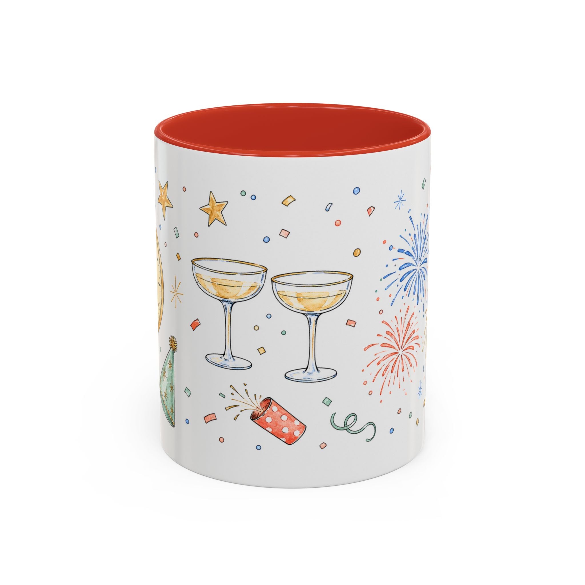 New Year Mug | Midnight Clock Toast Watercolor Celebration Gift | Accent Cup 11oz 15oz