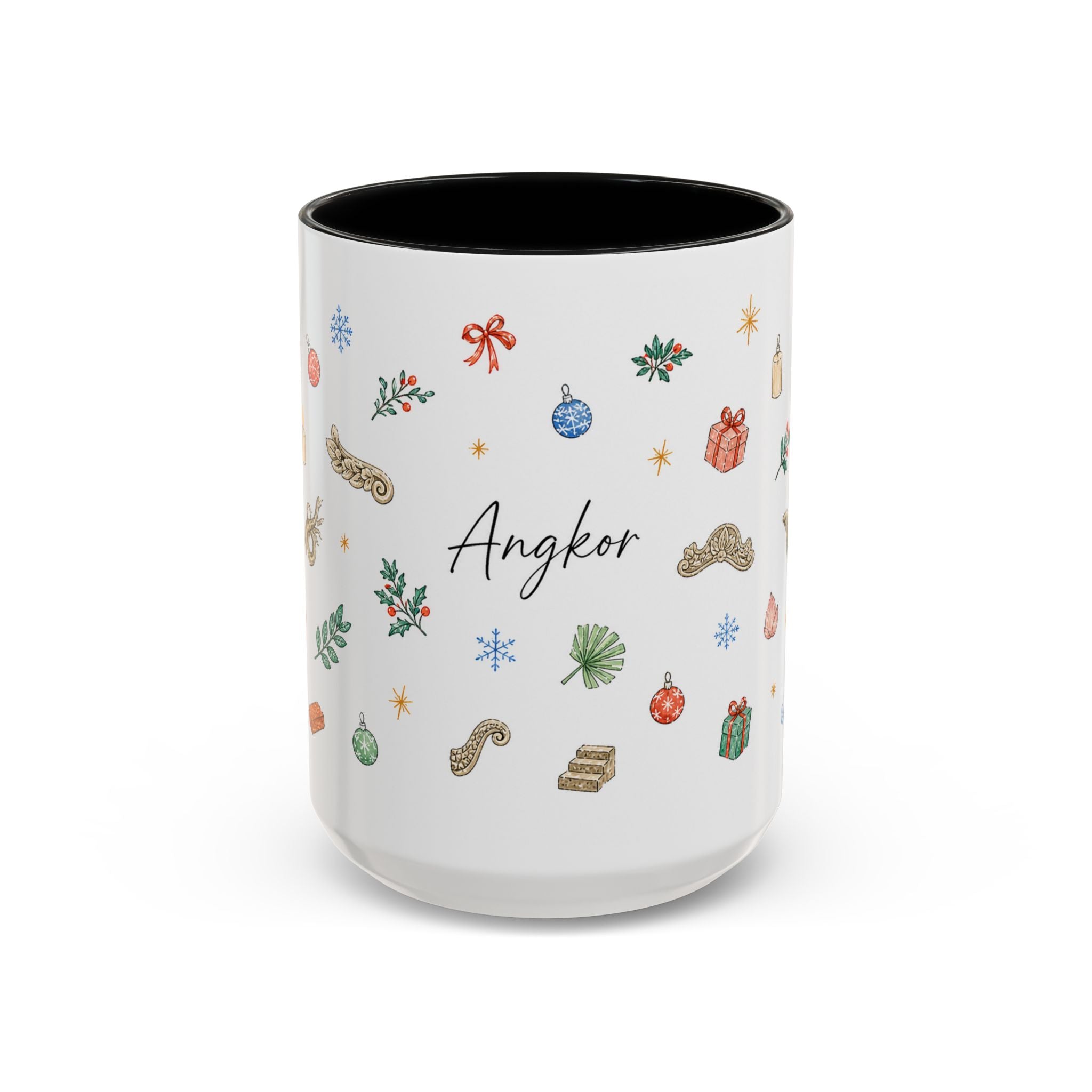 Angkor Christmas Mug | Watercolor Travel Souvenir | Holiday Gift | Accent Ceramic Coffee Cup 11oz 15oz
