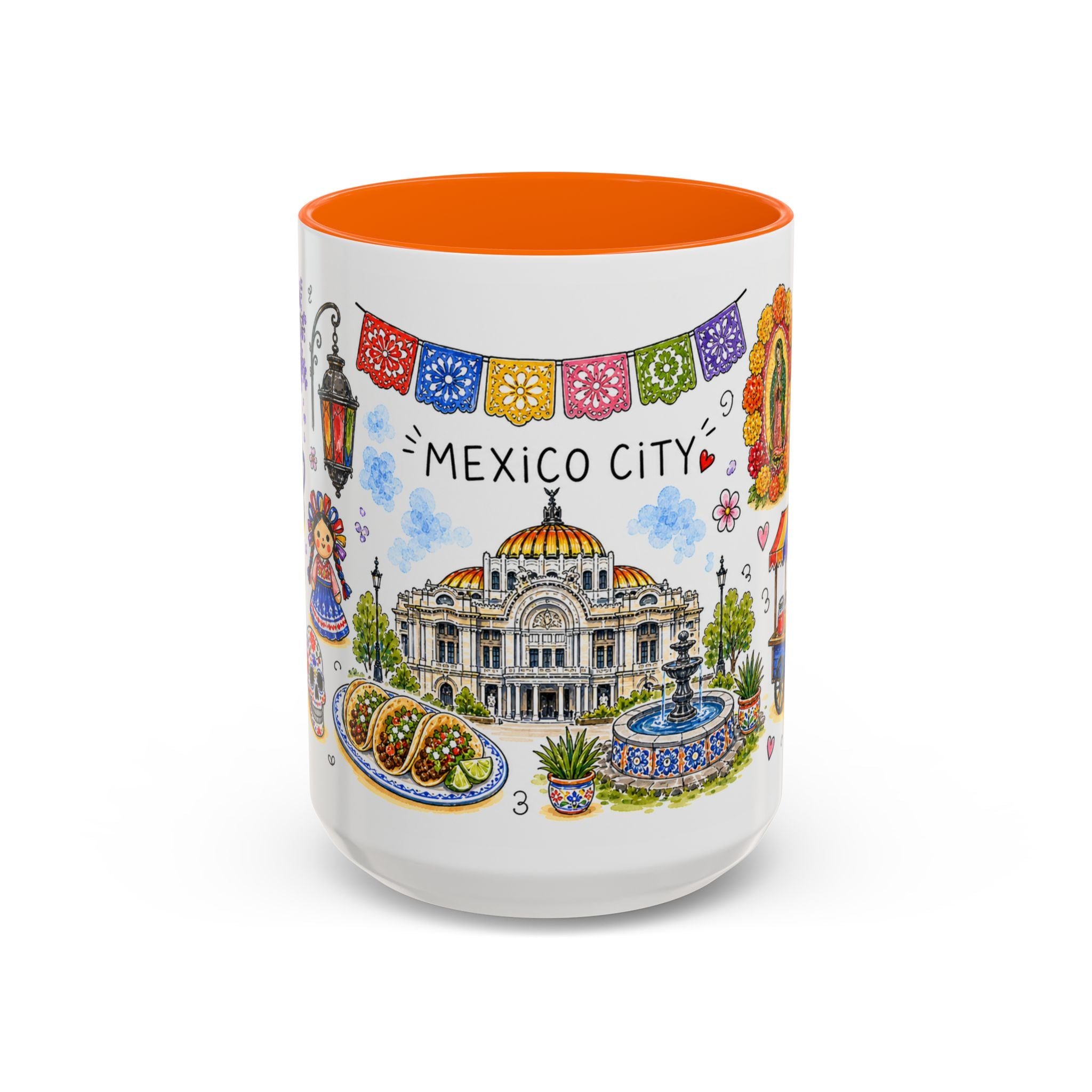 Mexico City Illustrated Travel Mug | City Souvenir Accent Coffee Mug | 11oz 15oz Ceramic Cup