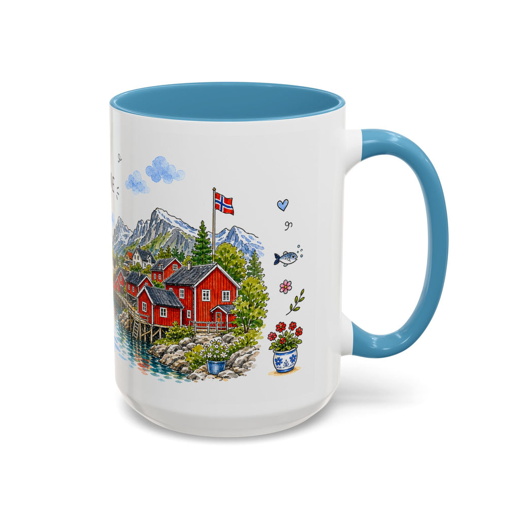 Reine Illustrated Travel Mug | Norway Souvenir Accent Coffee Mug | 11oz 15oz Ceramic Cup