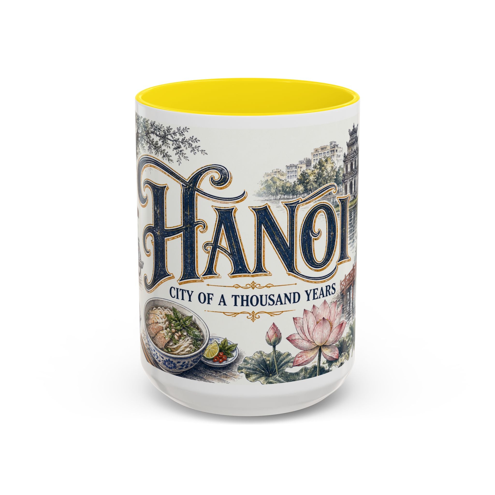Hanoi Coffee Mug | Vietnam Travel Souvenir | Vintage Illustrated City Gift | 11 oz 15 oz Accent Mug