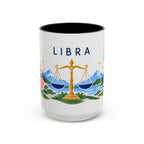 Libra Zodiac Coffee Mug | Scales and Rose Design | Astrology Birthday Gift | 11 oz 15 oz Ceramic Accent Mug