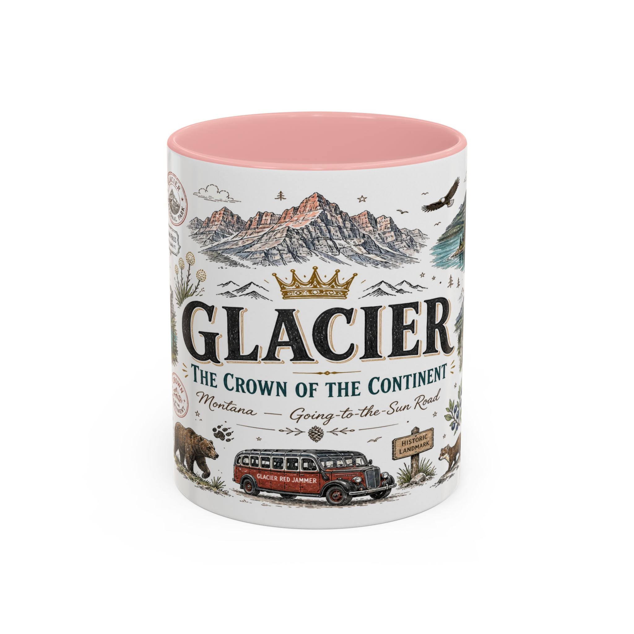 Glacier Coffee Mug | National Park Hiking Montana Gift | Accent Color Ceramic 11oz 15oz