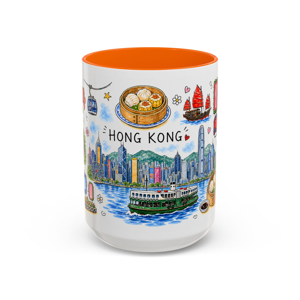 Hong Kong Illustrated Travel Mug | City Souvenir Accent Coffee Mug | 11oz 15oz Ceramic Cup
