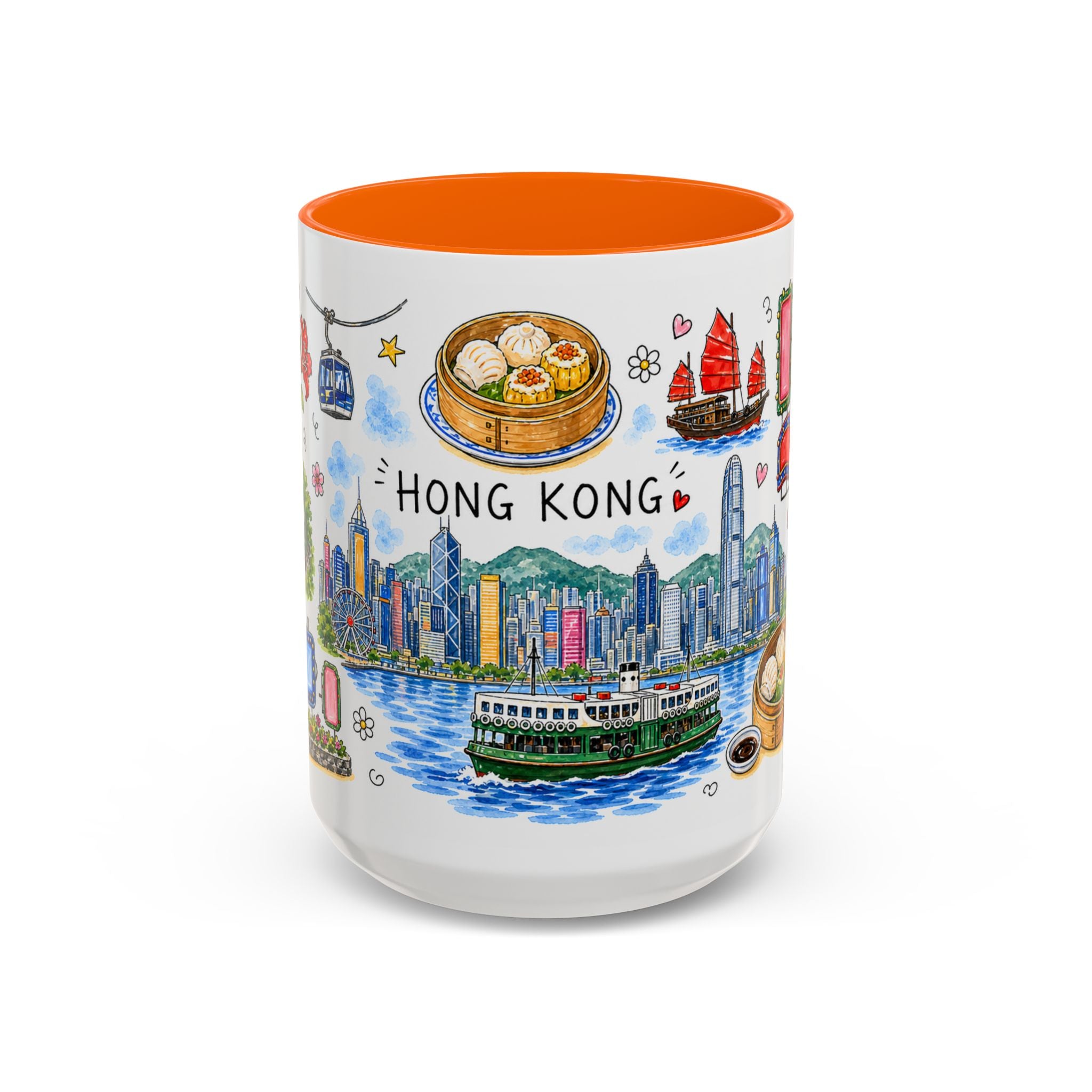 Hong Kong Illustrated Travel Mug | City Souvenir Accent Coffee Mug | 11oz 15oz Ceramic Cup