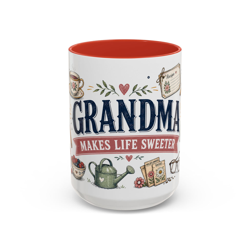 Grandma Makes Life Sweeter Coffee Mug | Gift From Grandkids | Accent Color Ceramic 11oz 15oz