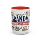 Grandma Makes Life Sweeter Coffee Mug | Gift From Grandkids | Accent Color Ceramic 11oz 15oz