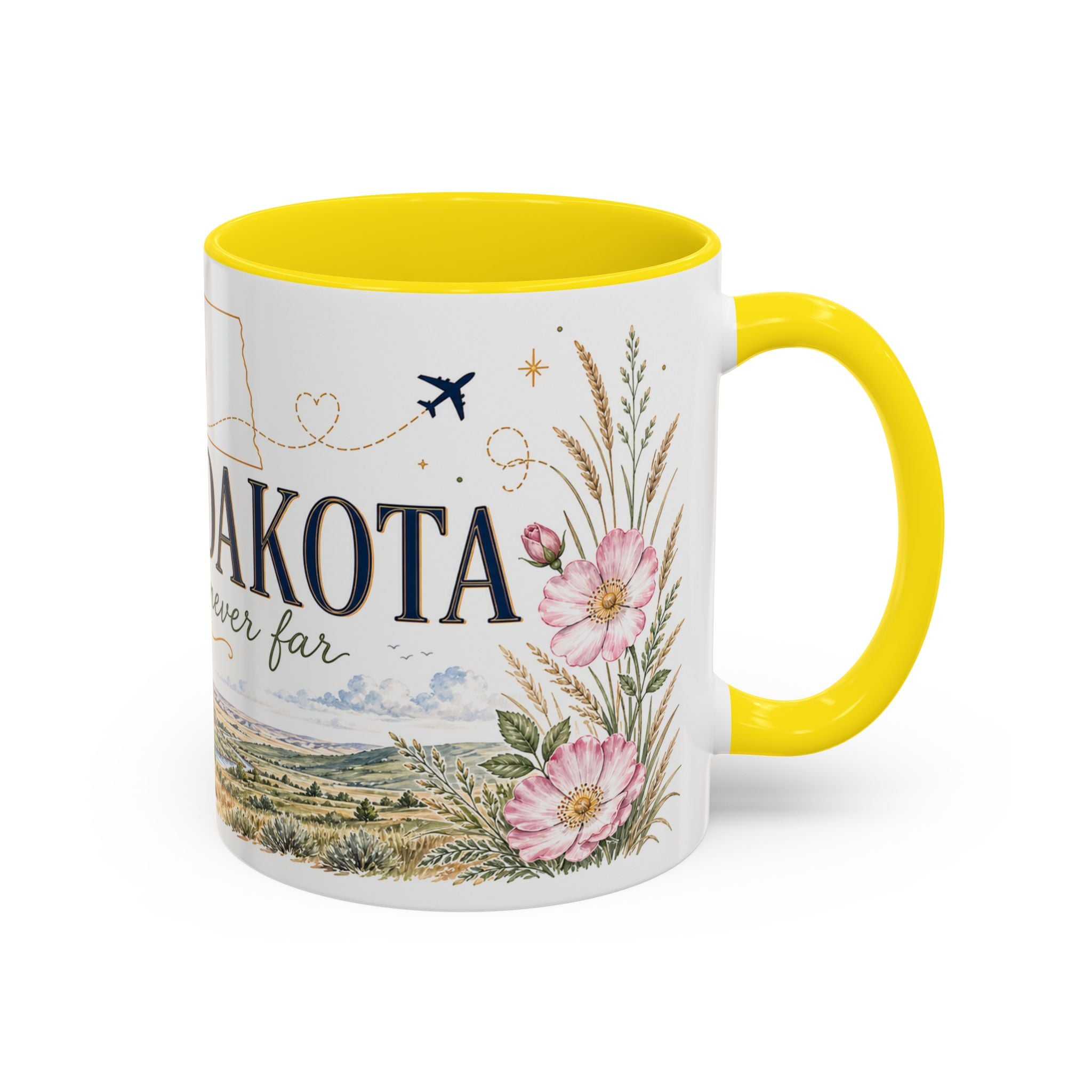 North Dakota State Map Mug | Prairie Rose Botanical Accent Coffee Cup