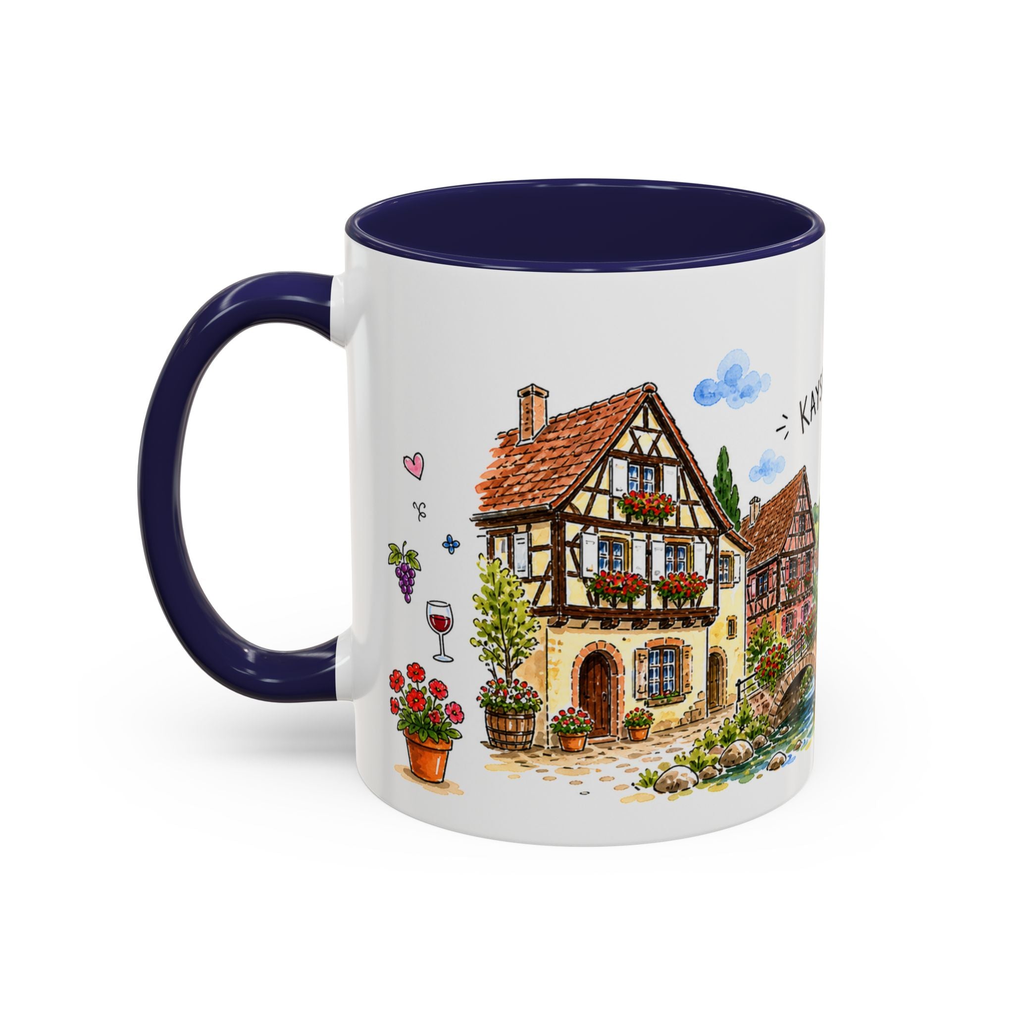 Kaysersberg Illustrated Travel Mug | France Souvenir Accent Coffee Mug | 11oz 15oz Ceramic Cup