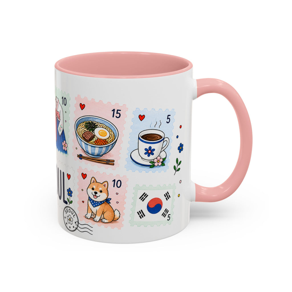 Seoul Coffee Mug | Postage Stamp Collage Mug | Travel Souvenir Accent Cup 11oz 15oz