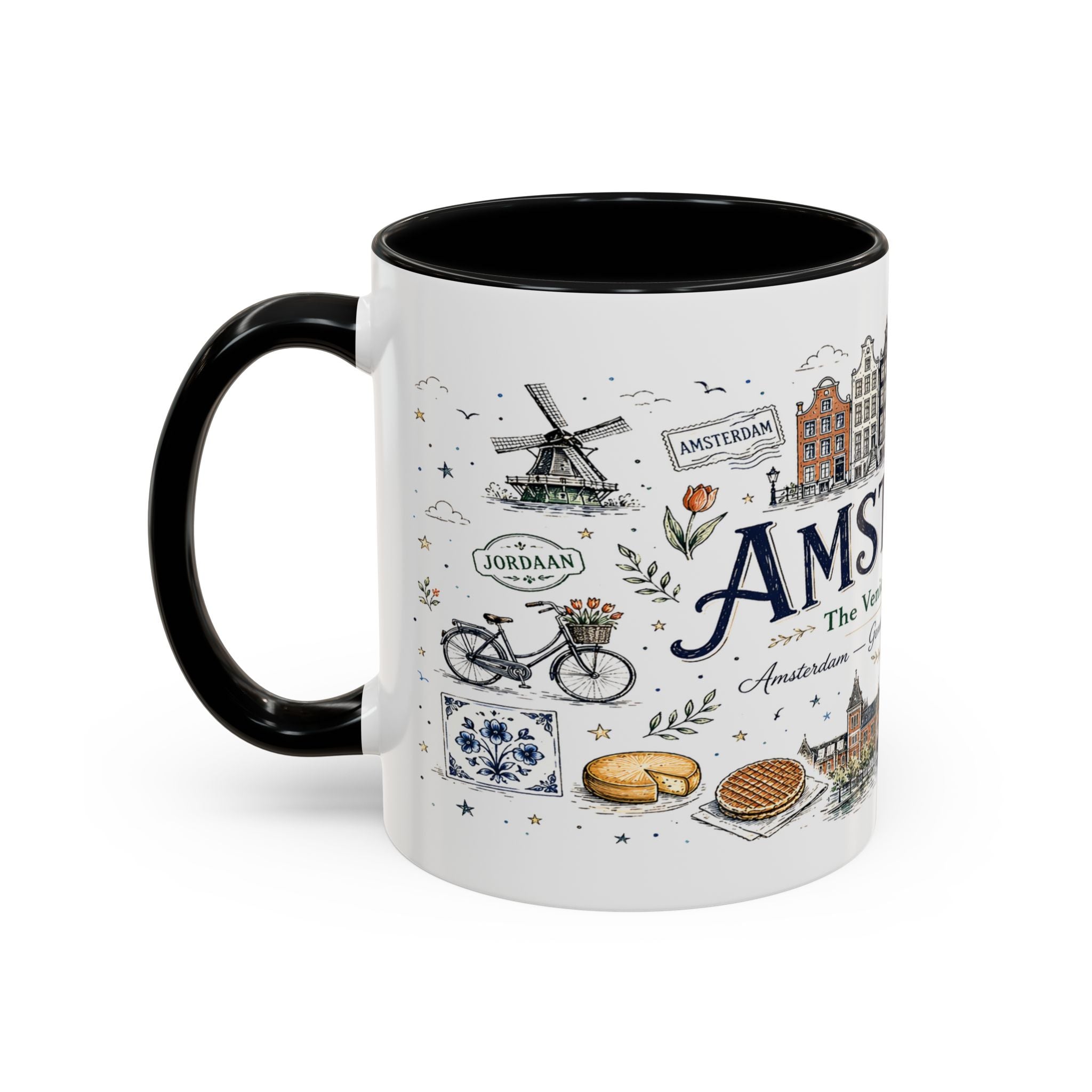 Amsterdam Coffee Mug | Netherlands Souvenir Travel Gift | Accent Color Ceramic 11oz 15oz