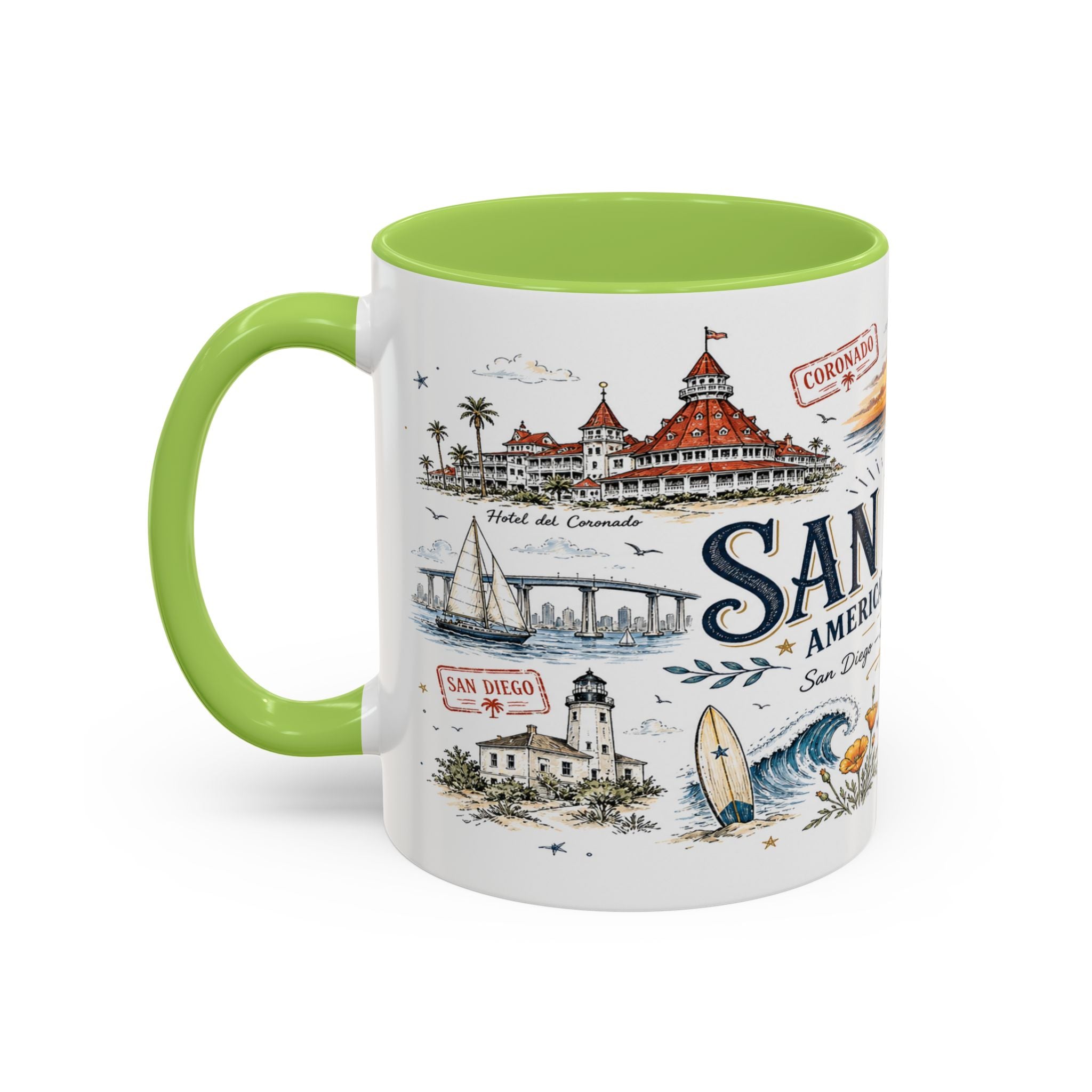 San Diego Coffee Mug | California Souvenir City Gift | Accent Color Ceramic 11oz 15oz