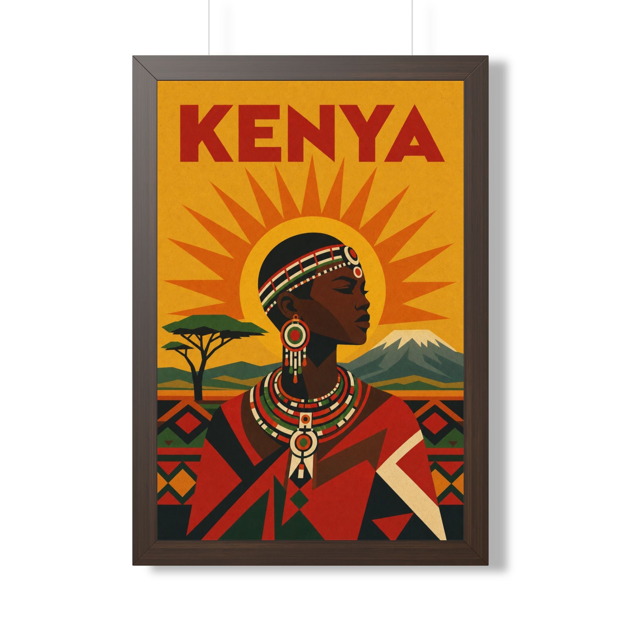 Kenya Culture Kenya Framed Poster | Vintage Travel Wall Art | Black Walnut White Frame | 16x24 20x30