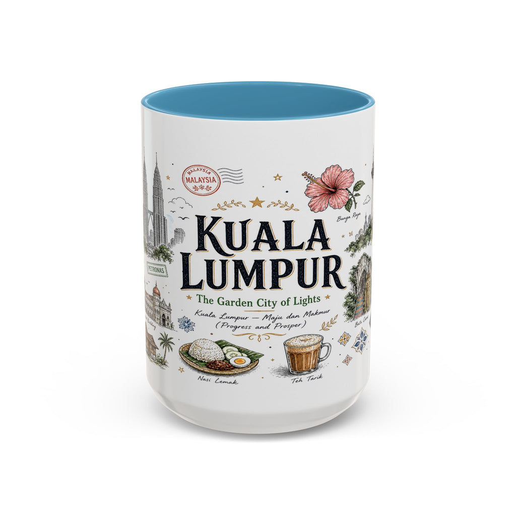 Kuala Lumpur Coffee Mug | Malaysia Souvenir Travel Gift | Accent Color Ceramic 11oz 15oz