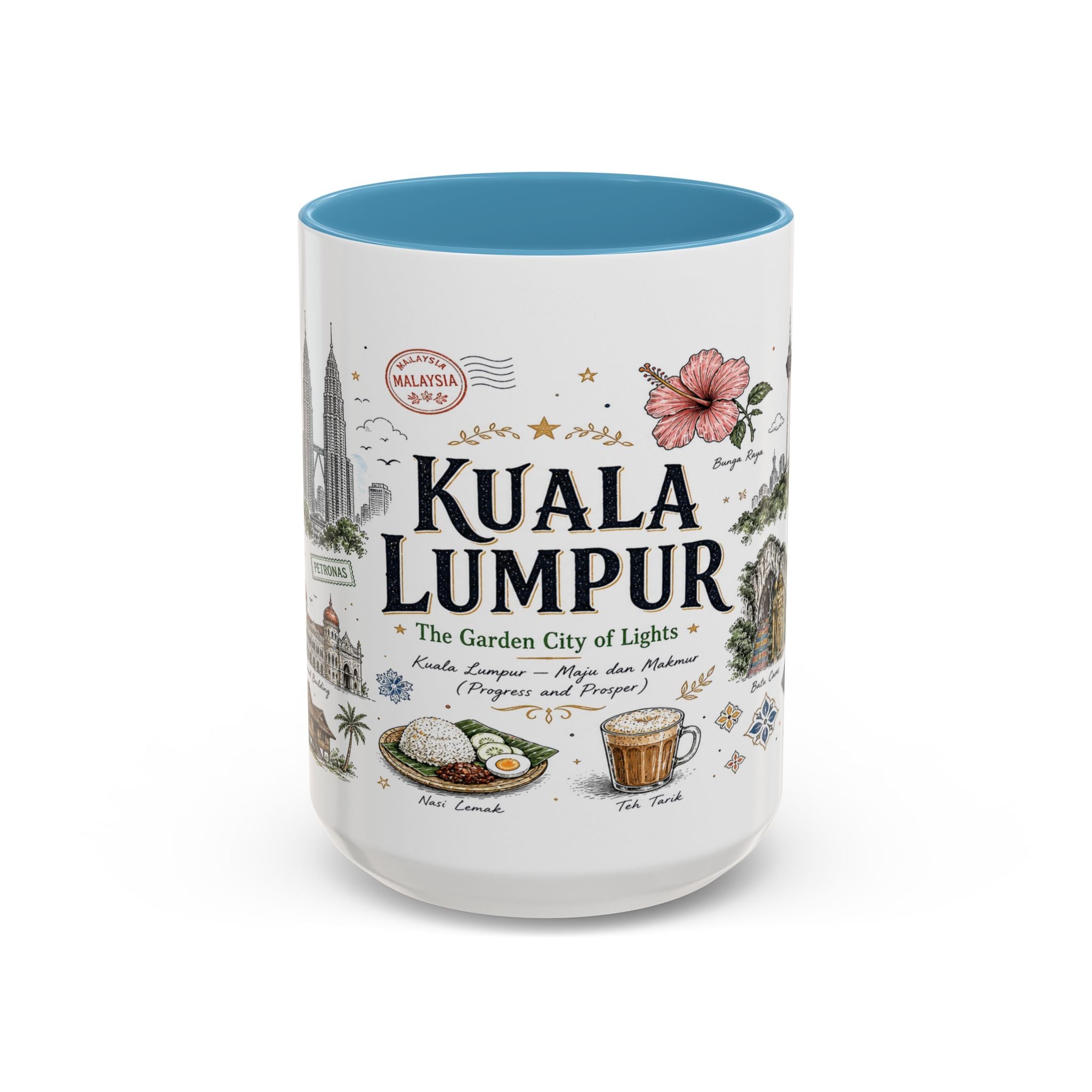 Kuala Lumpur Coffee Mug | Malaysia Souvenir Travel Gift | Accent Color Ceramic 11oz 15oz