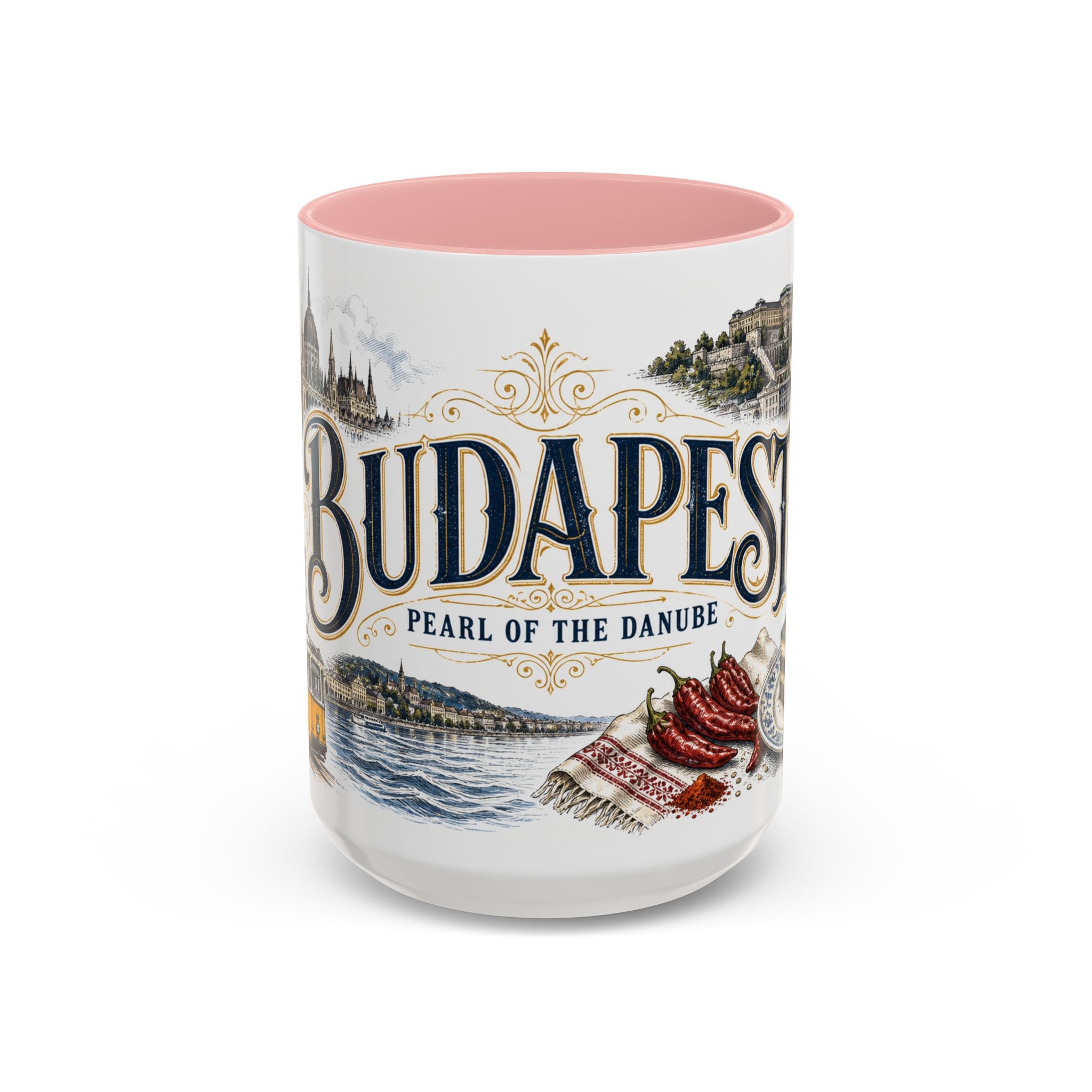 Budapest Coffee Mug | Hungary Travel Souvenir | Vintage Illustrated City Gift | 11 oz 15 oz Accent Mug