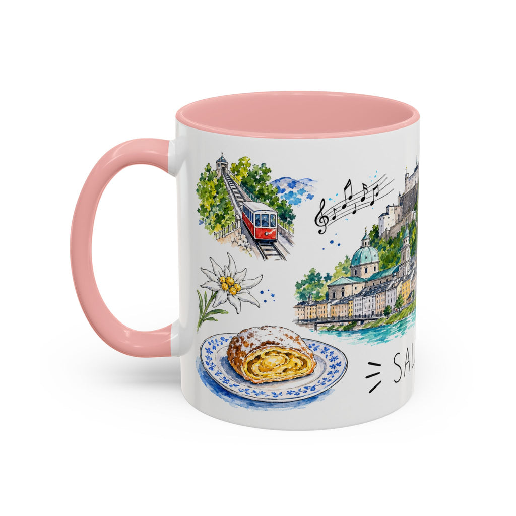 Salzburg Illustrated Travel Mug | City Souvenir Accent Coffee Mug | 11oz 15oz Ceramic Cup