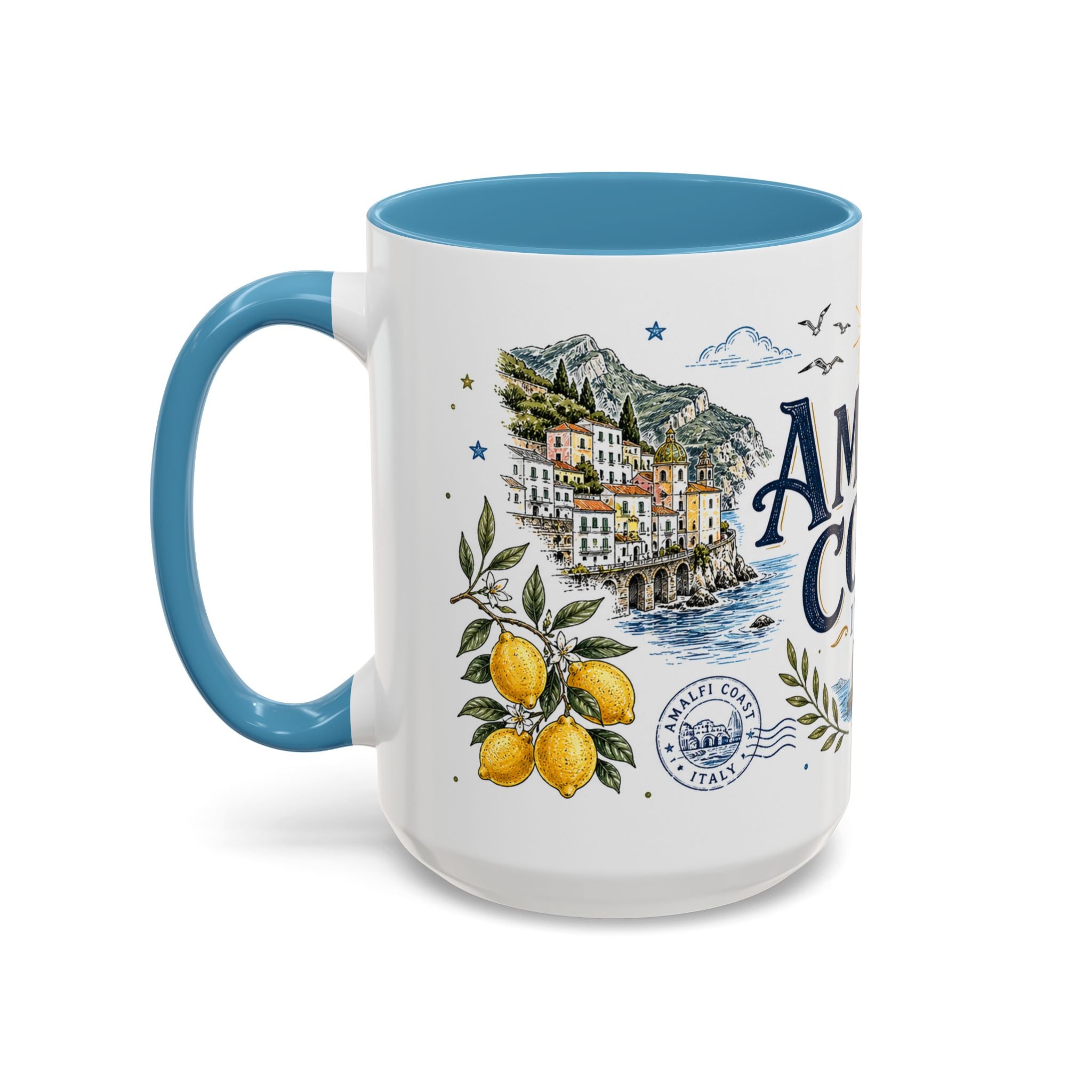 Amalfi Coast Coffee Mug | Travel Destination Souvenir Gift | Accent Color Ceramic 11oz 15oz