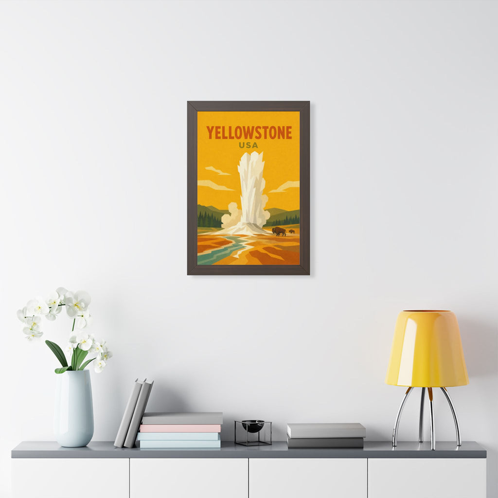 Yellowstone United States Framed Poster | Vintage Travel Wall Art | Black Walnut White Frame | 16x24 20x30