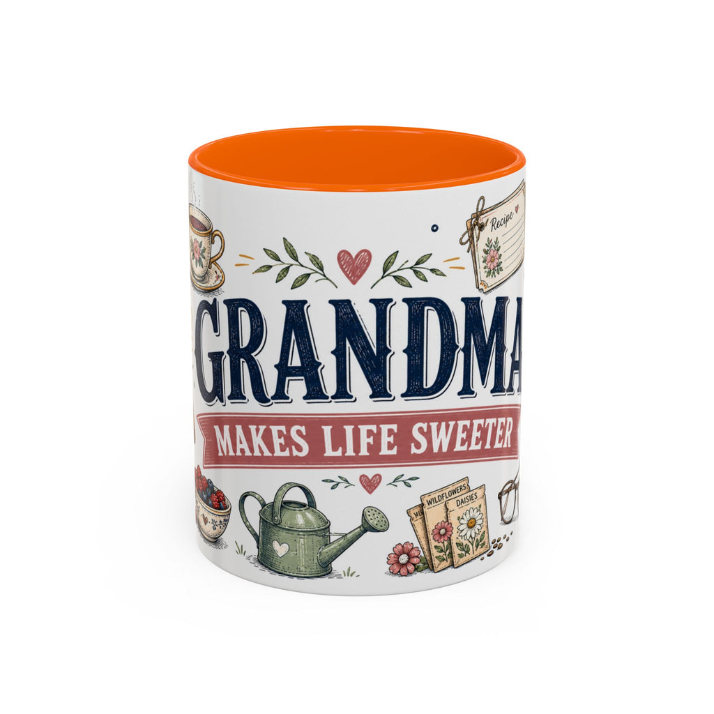 Grandma Makes Life Sweeter Coffee Mug | Gift From Grandkids | Accent Color Ceramic 11oz 15oz