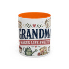 Grandma Makes Life Sweeter Coffee Mug | Gift From Grandkids | Accent Color Ceramic 11oz 15oz