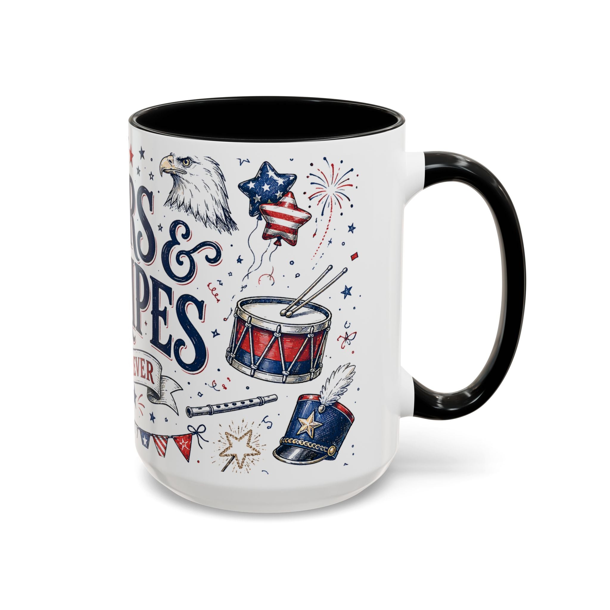 Stars and Stripes Forever Coffee Mug | Patriotic 4th of July Gift | Accent Color Ceramic 11oz 15oz