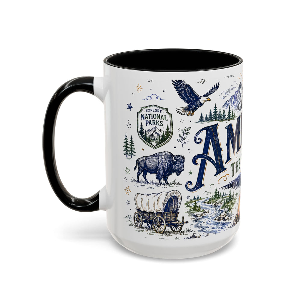 America the Beautiful Coffee Mug | Patriotic USA Gift | Accent Color Ceramic 11oz 15oz