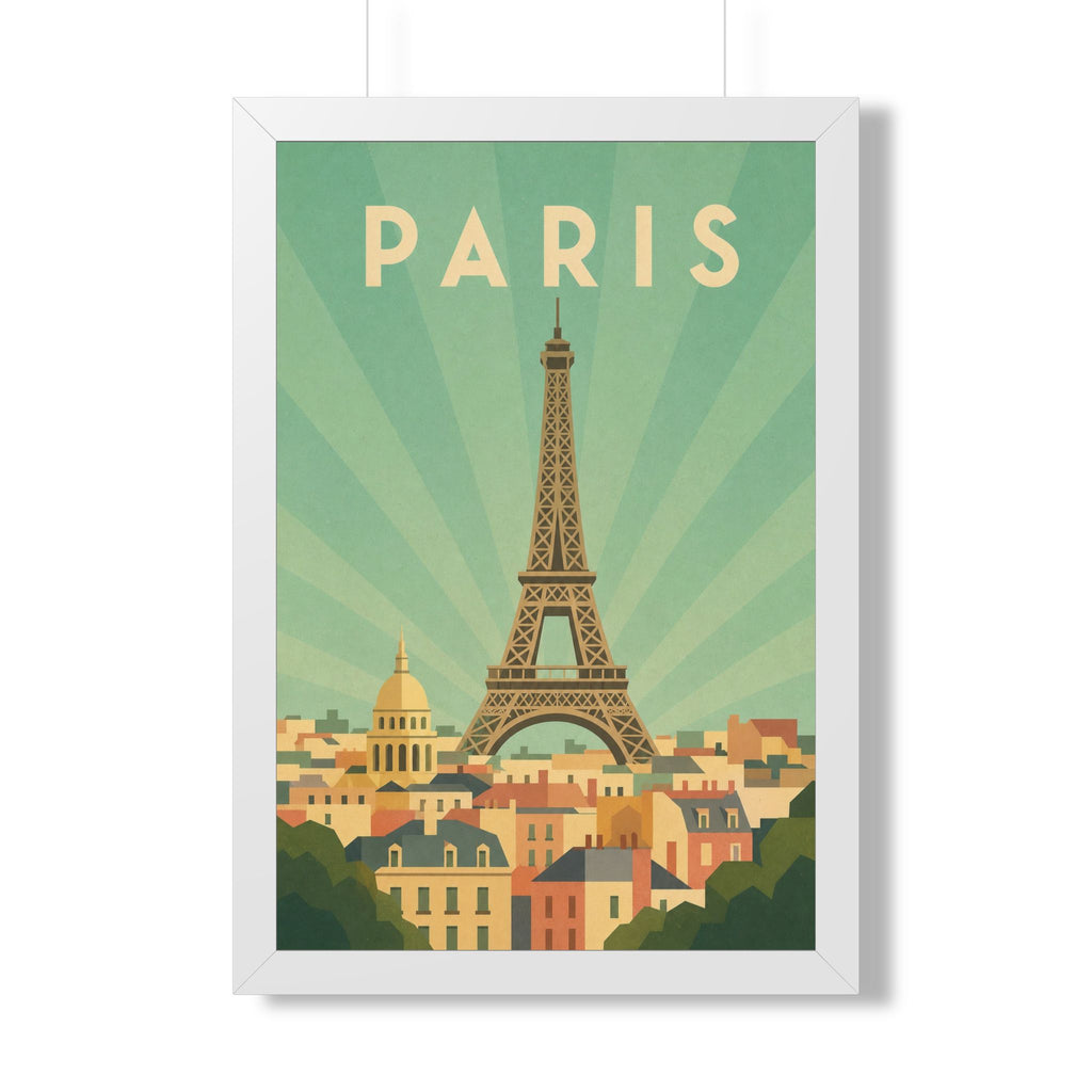 Paris Pastel France Framed Poster | Vintage Travel Wall Art | Black Walnut White Frame | 16x24 20x30