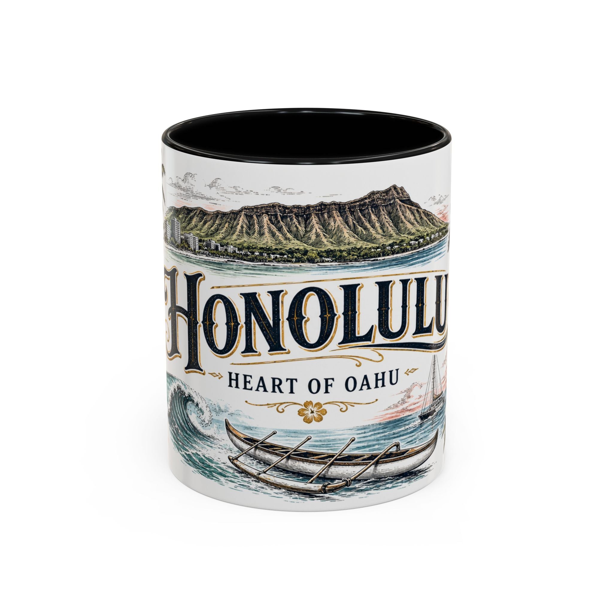 Honolulu Coffee Mug | United States Travel Souvenir | Vintage Illustrated City Gift | 11 oz 15 oz Accent Mug