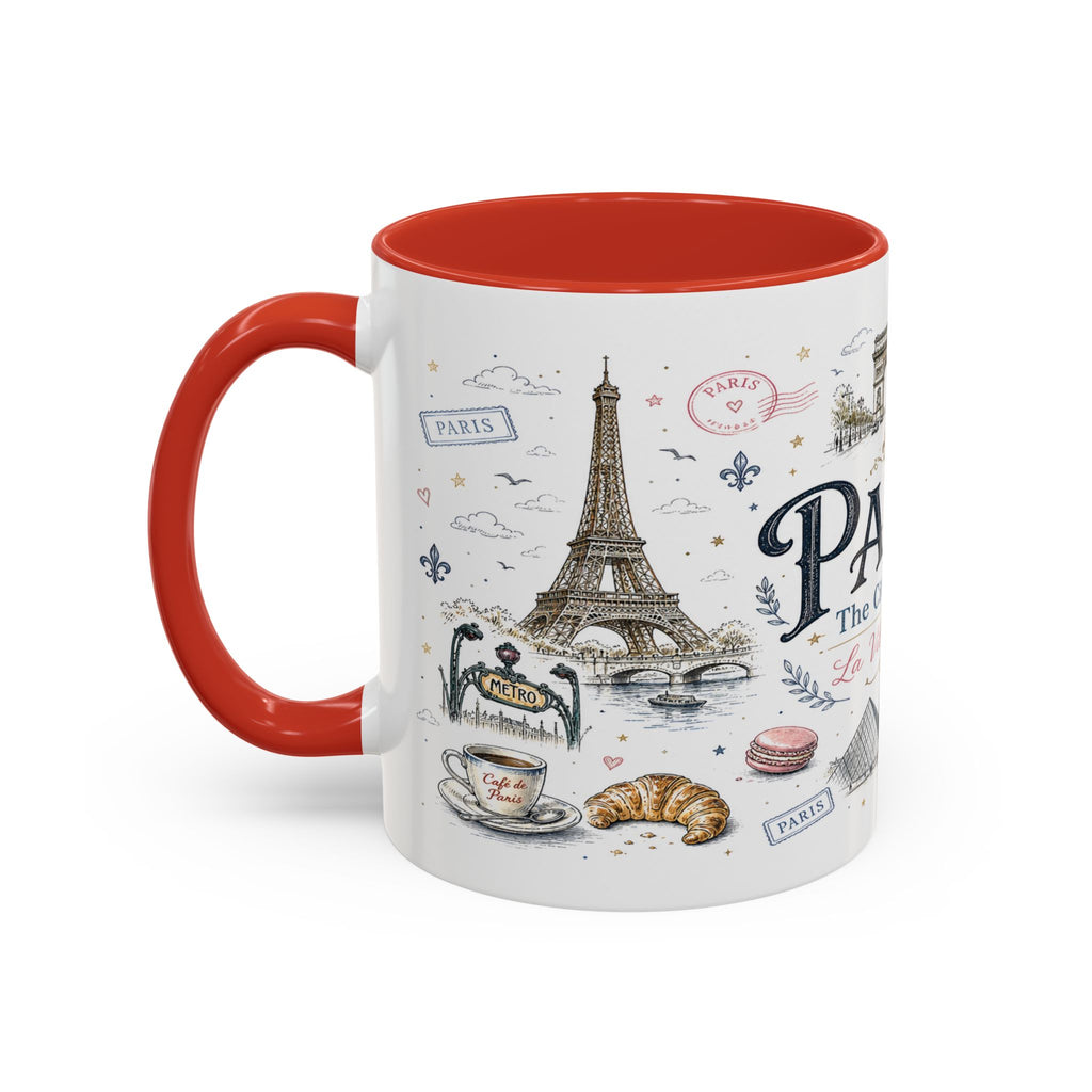 Paris Coffee Mug | France Souvenir Travel Gift | Accent Color Ceramic 11oz 15oz