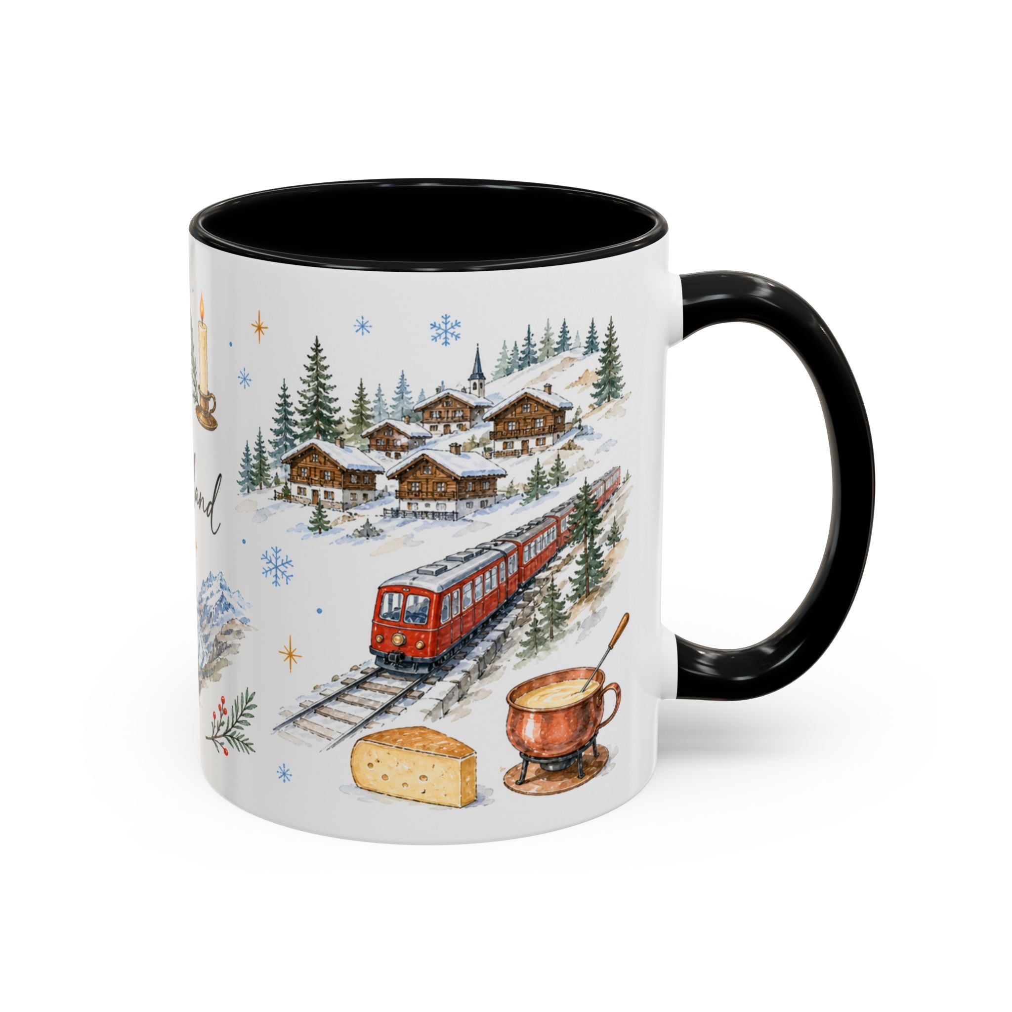 Switzerland Christmas Mug | Watercolor Travel Souvenir | Holiday Gift | Accent Ceramic Coffee Cup 11oz 15oz
