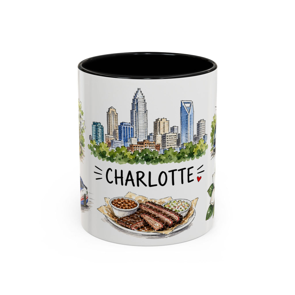 Charlotte Illustrated Travel Mug | City Souvenir Accent Coffee Mug | 11oz 15oz Ceramic Cup