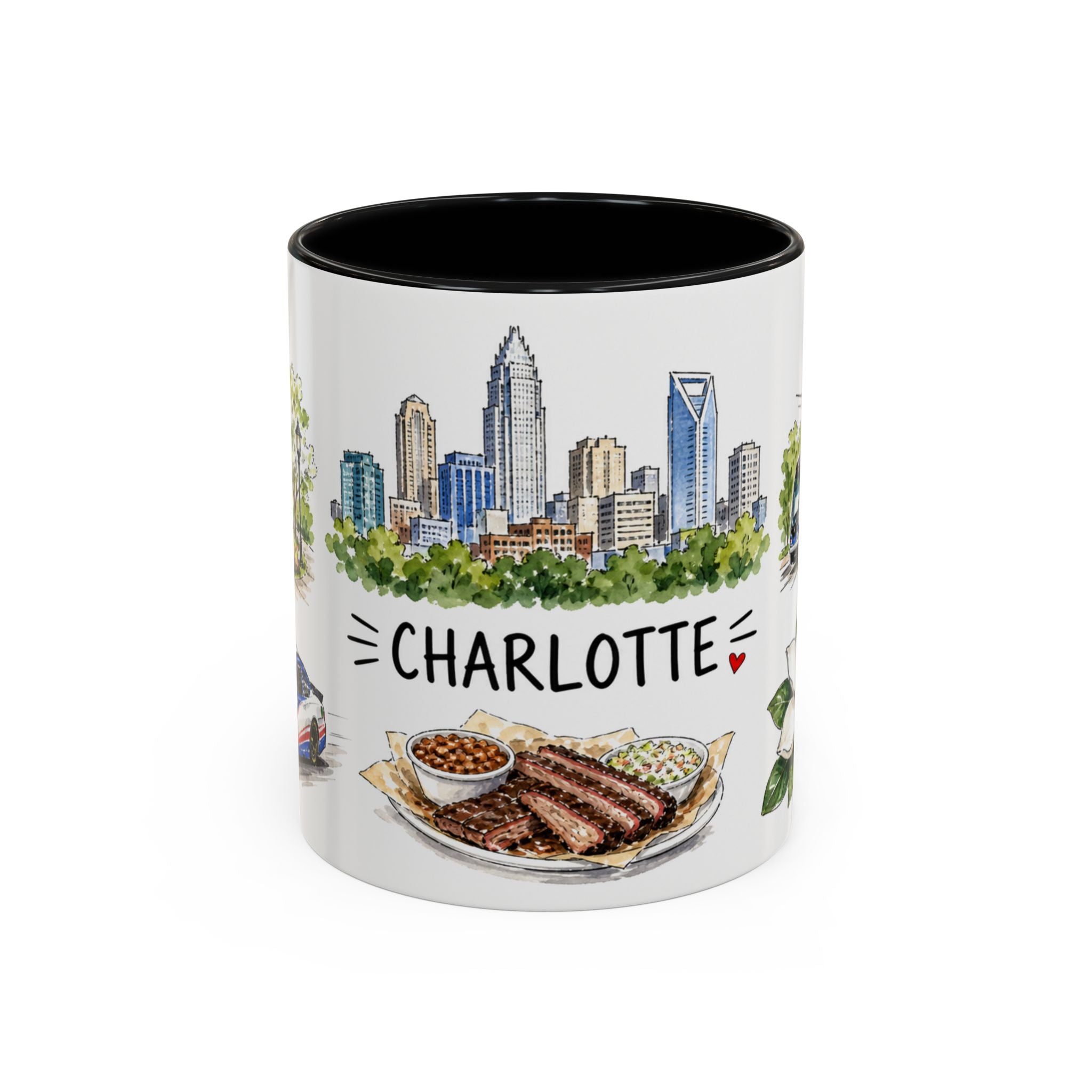Charlotte Illustrated Travel Mug | City Souvenir Accent Coffee Mug | 11oz 15oz Ceramic Cup