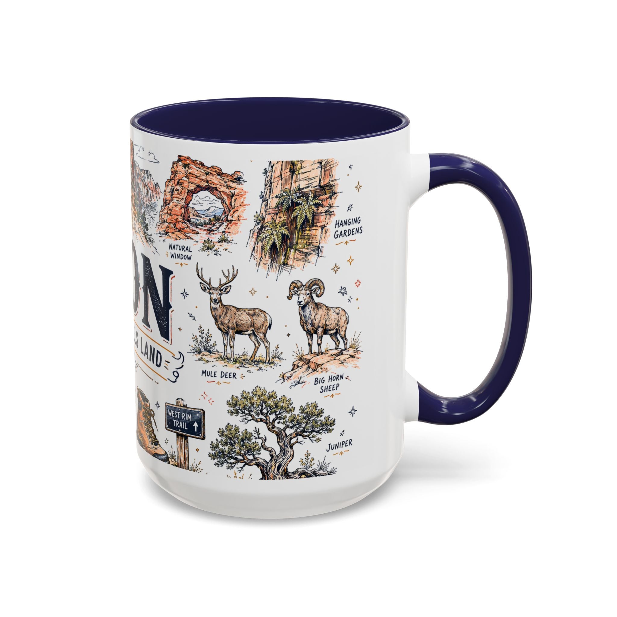 Zion National Park Coffee Mug | Hiking Camping Nature Gift | Accent Color Ceramic 11oz 15oz