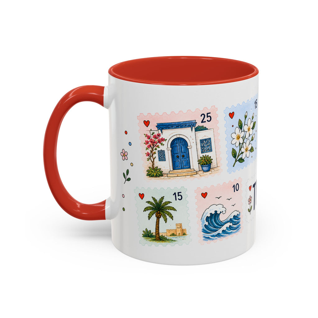 Tunis Coffee Mug | Postage Stamp Collage Mug | Travel Souvenir Accent Cup 11oz 15oz