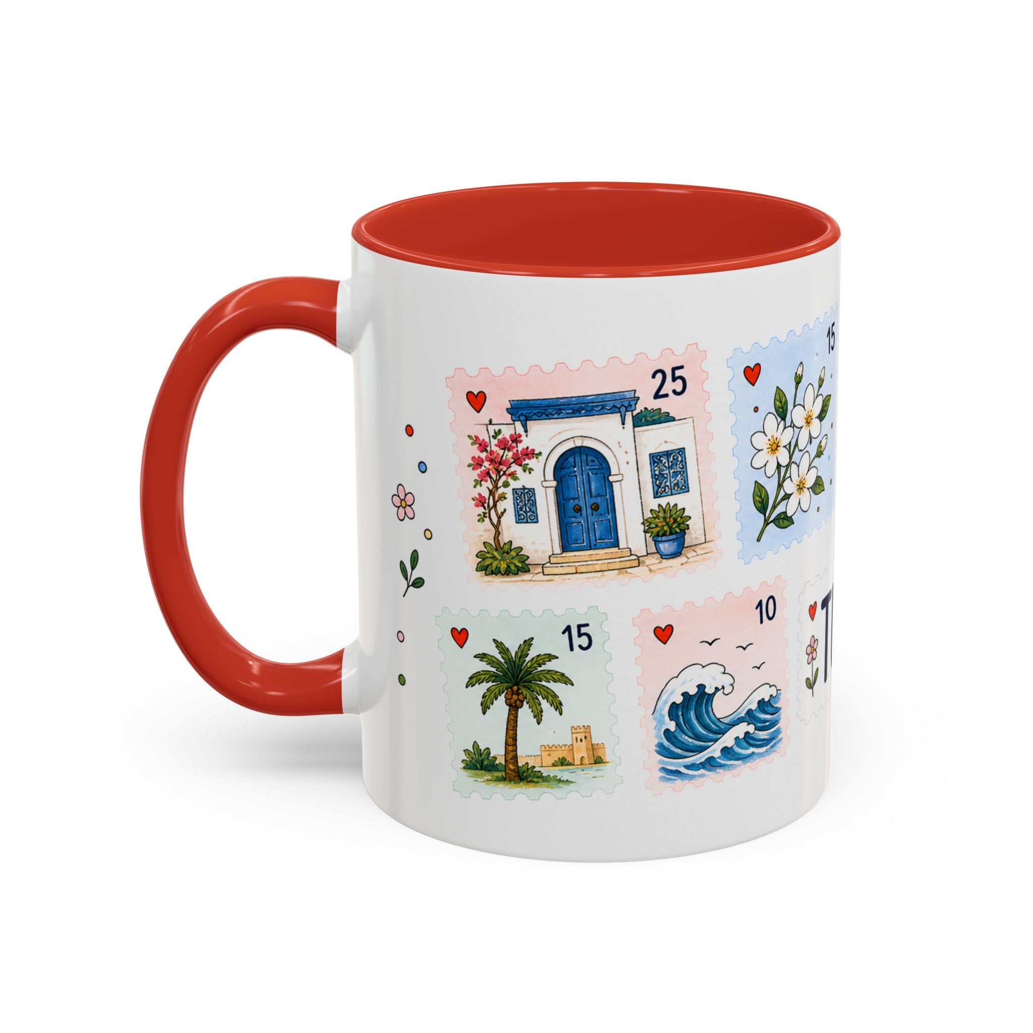 Tunis Coffee Mug | Postage Stamp Collage Mug | Travel Souvenir Accent Cup 11oz 15oz