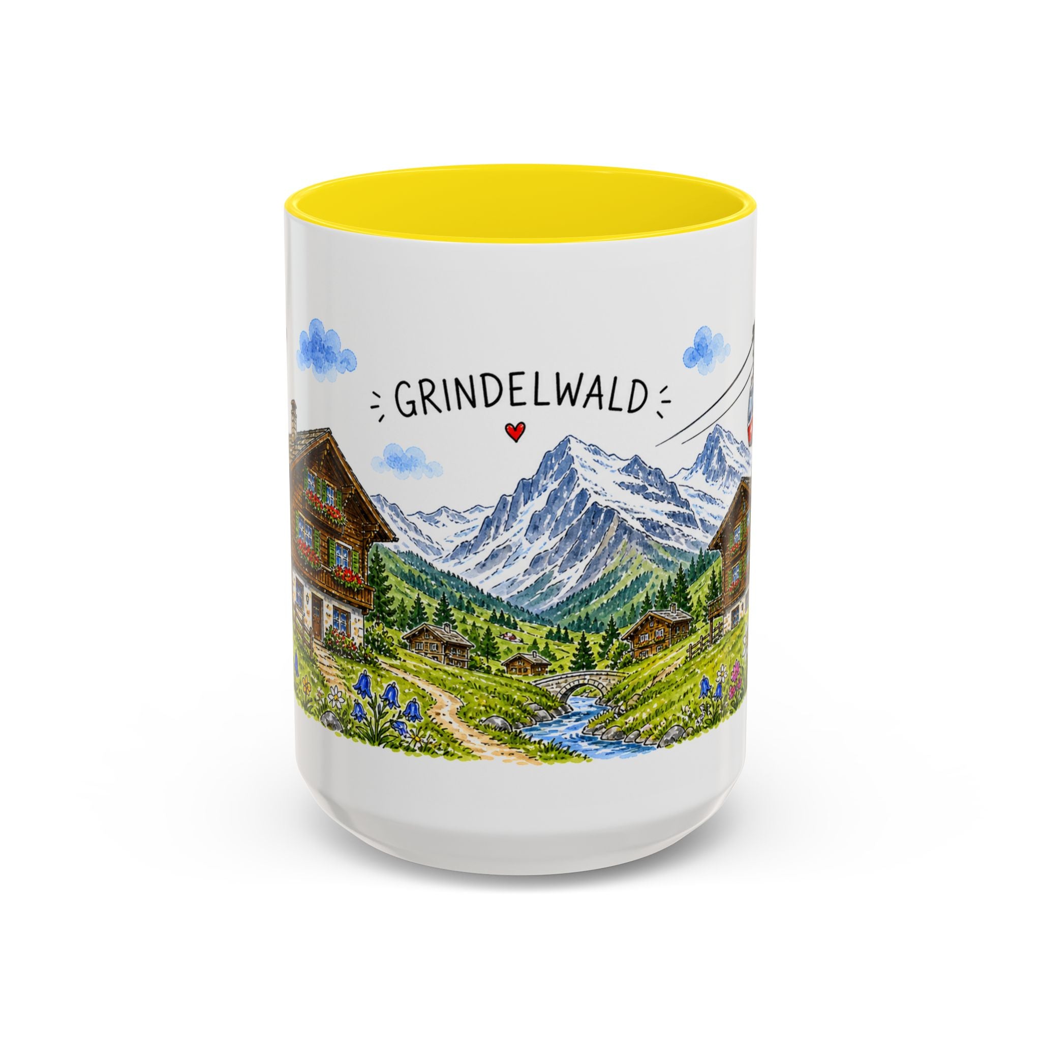 Grindelwald Illustrated Travel Mug | Switzerland Souvenir Accent Coffee Mug | 11oz 15oz Ceramic Cup