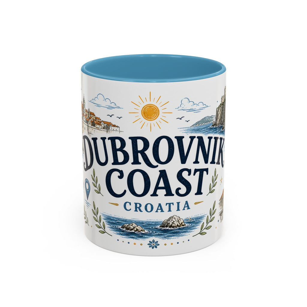 Dubrovnik Coast Coffee Mug | Travel Destination Souvenir Gift | Accent Color Ceramic 11oz 15oz