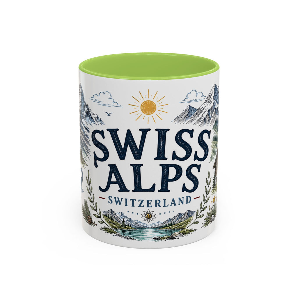 Swiss Alps Coffee Mug | Travel Destination Souvenir Gift | Accent Color Ceramic 11oz 15oz