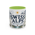 Swiss Alps Coffee Mug | Travel Destination Souvenir Gift | Accent Color Ceramic 11oz 15oz