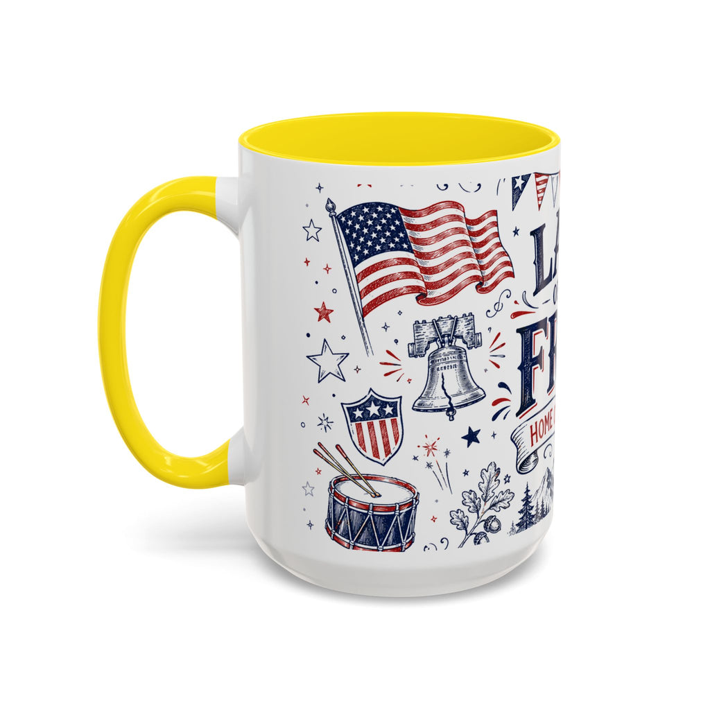 Land of the Free Coffee Mug | Home of the Brave 4th of July Gift | Accent Color Ceramic 11oz 15oz